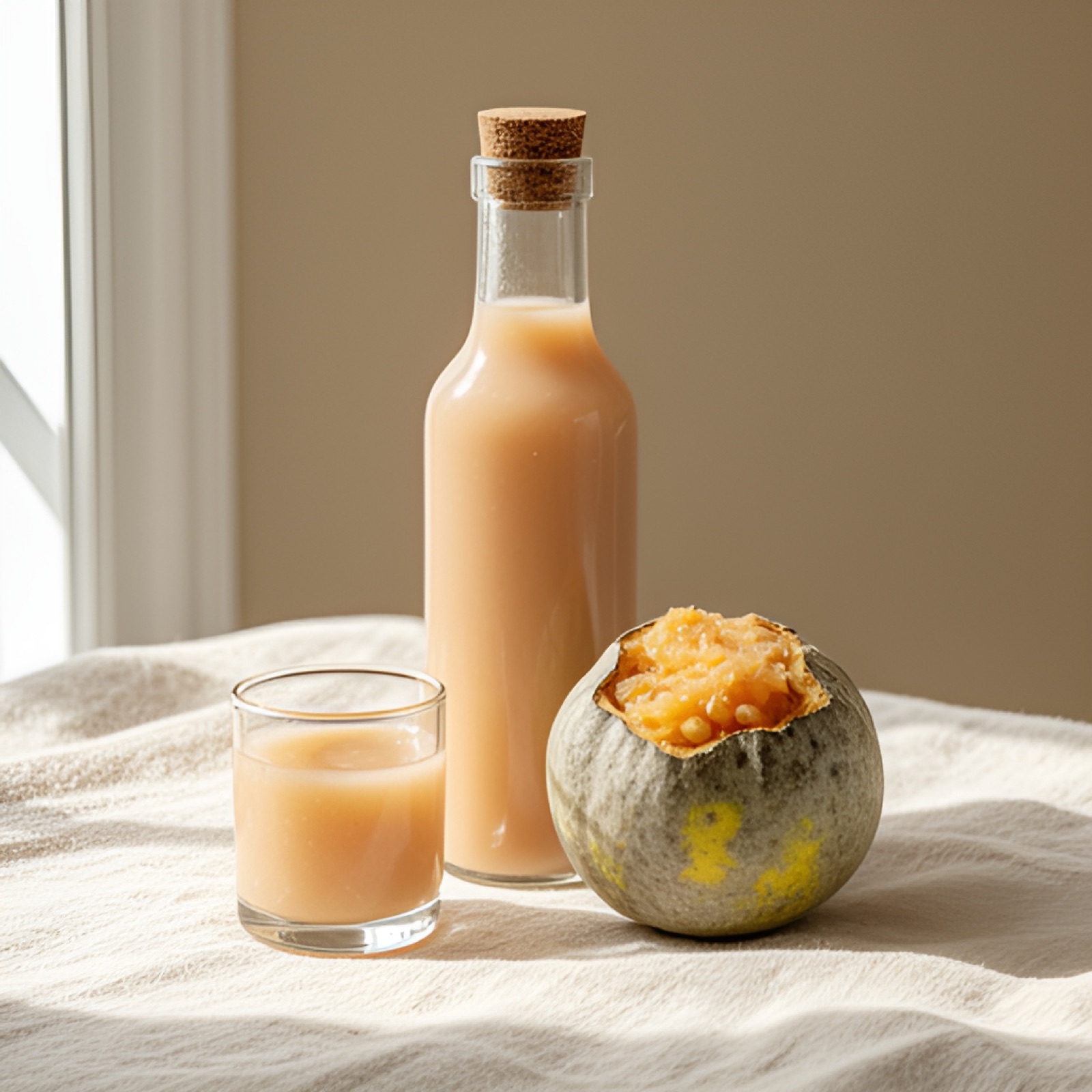 Bel Sharbat in a glass jar with cork lid